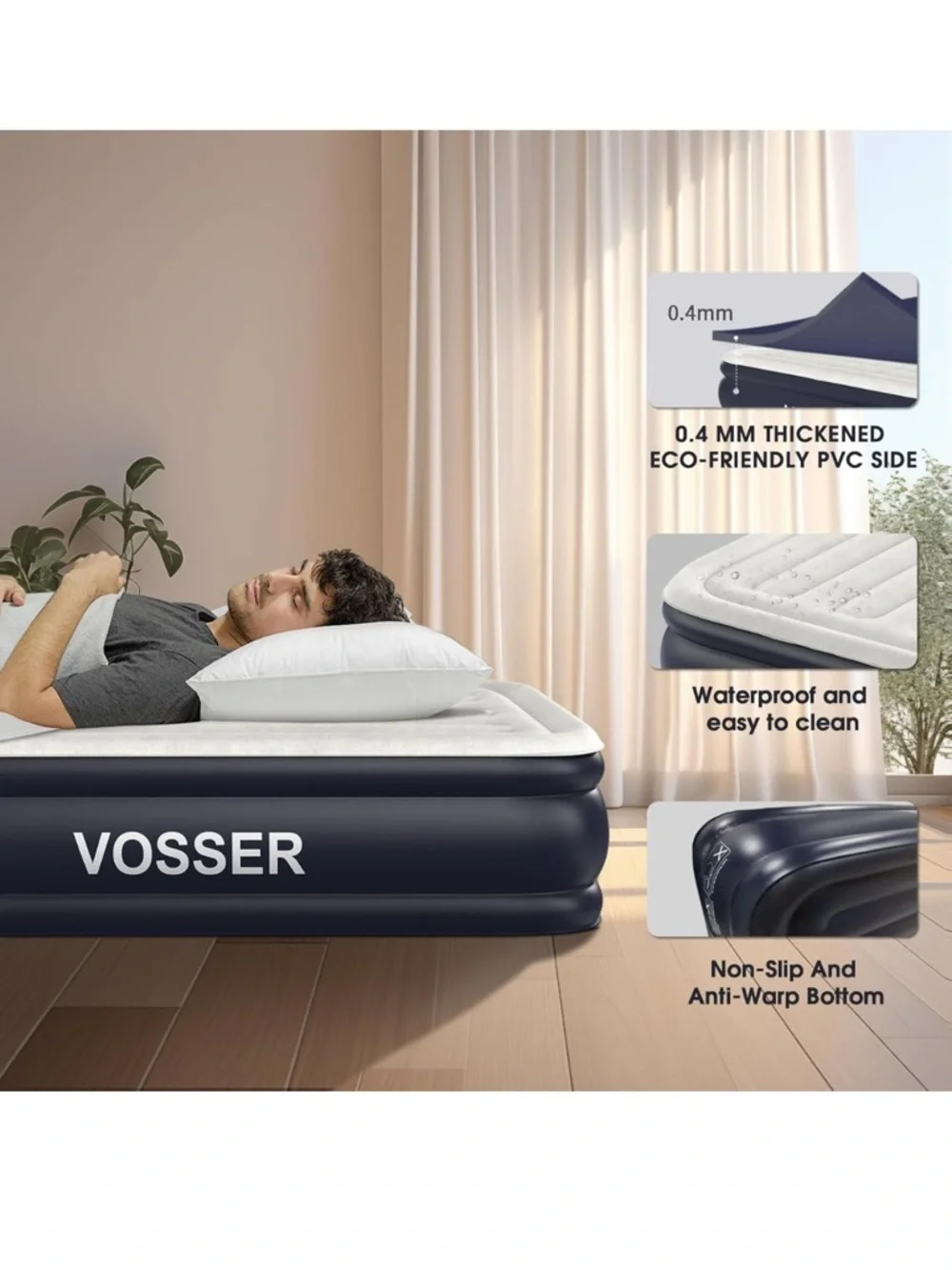 *LIKE NEW* Full Size Air Bed - Navy and Light Gray